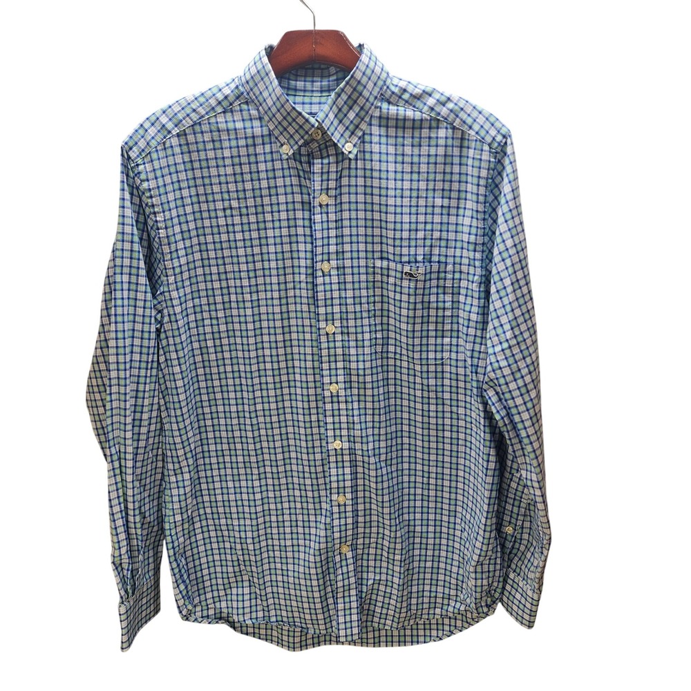 Vineyard Vines Mens Slim Fit Tucker Shirt Blue Green Plaid Cotton Size M
